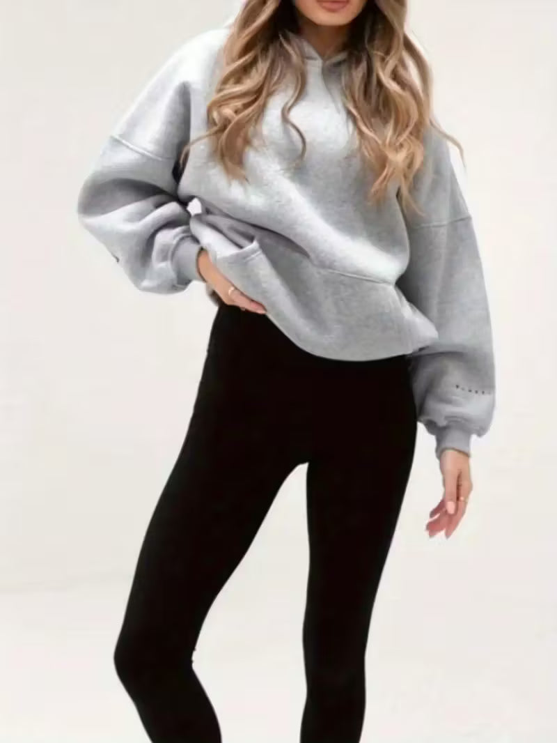 Women's Thick Hooded Sweatshirt - Oversized Loose Fit Long Sleeve Letter Print Pullover FAR0033