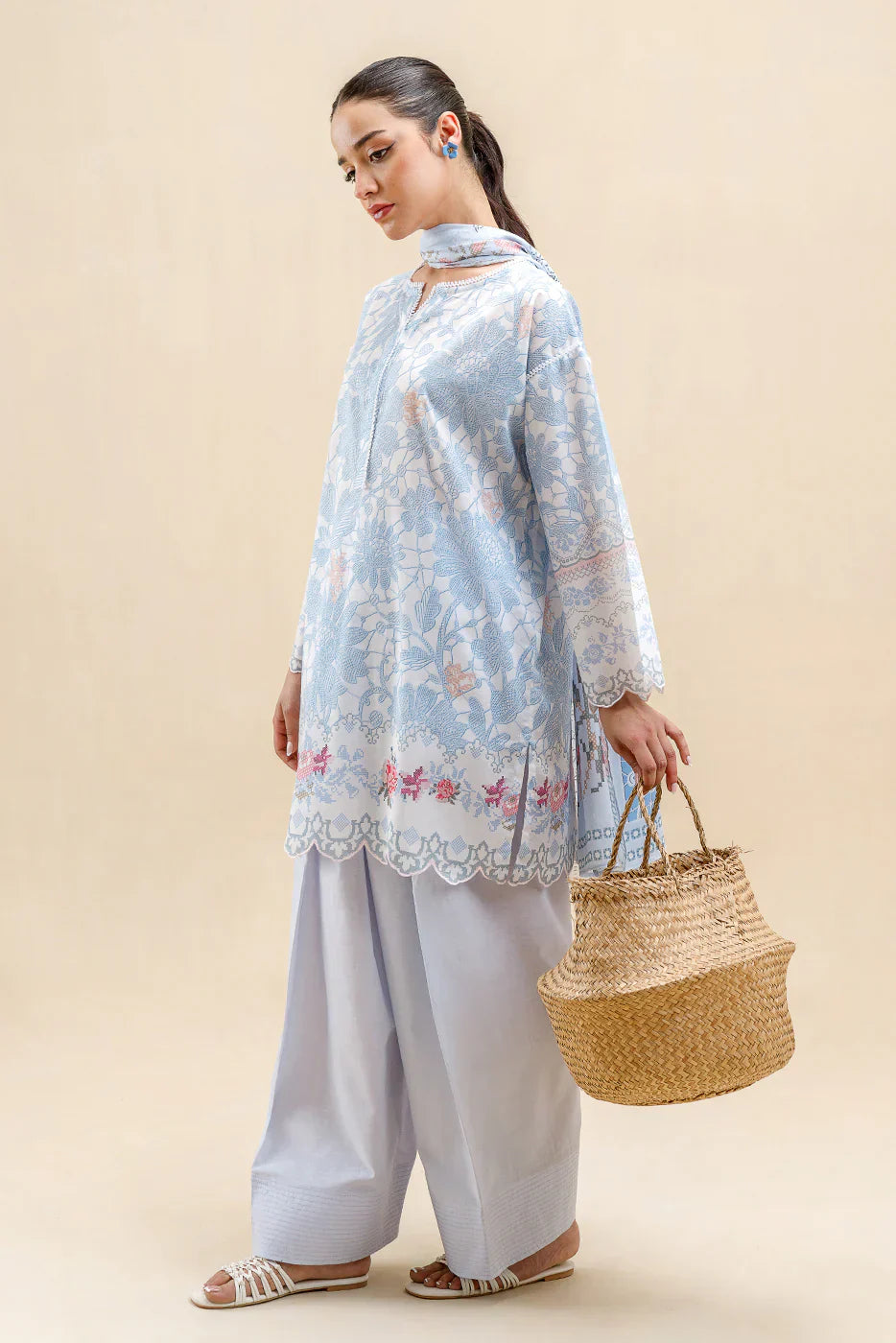 Beechtree Printed Blended Lawn Suit CERULEAN FLUORESCENCE FAR0031