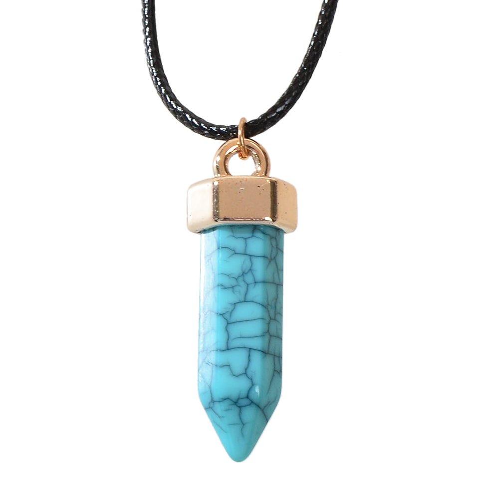 Boho Jewelry Black Leather Rope Colorful Bullet Shape Textured Pendant Necklace-8