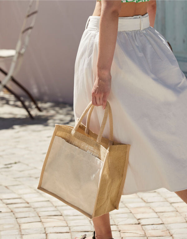 Cotton Pocket Natural Starched Jute Midi Tote WAH0245