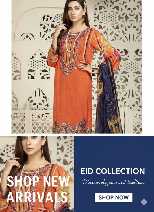 Eid Collection: Vibrant Orange Embroidered Kurta with Contrast Silk Dupatta | New Arrivals Festive Wear | Luxira Store