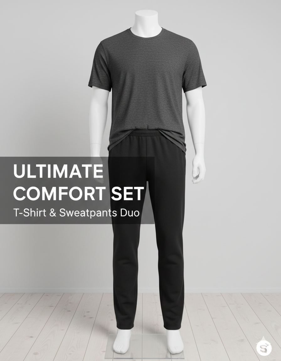 Ultimate Comfort Set: Men's Crew Neck T-Shirt & Black Sweatpants Duo | Loungewear & Gym Wear | Luxira Store