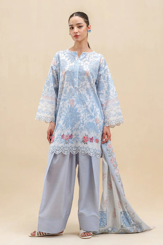 Beechtree Printed Blended Lawn Suit CERULEAN FLUORESCENCE FAR0031