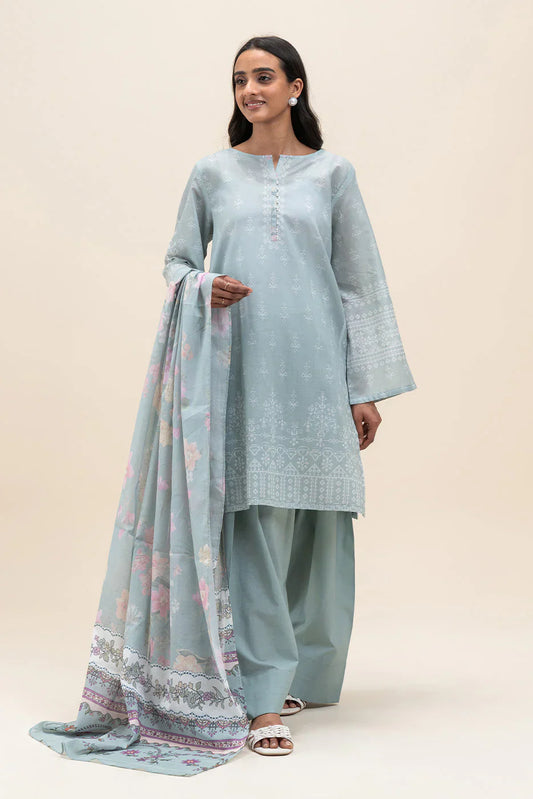 Beechtree Printed Blended Lawn Suit PISTACHIO ORCHID FAR0029