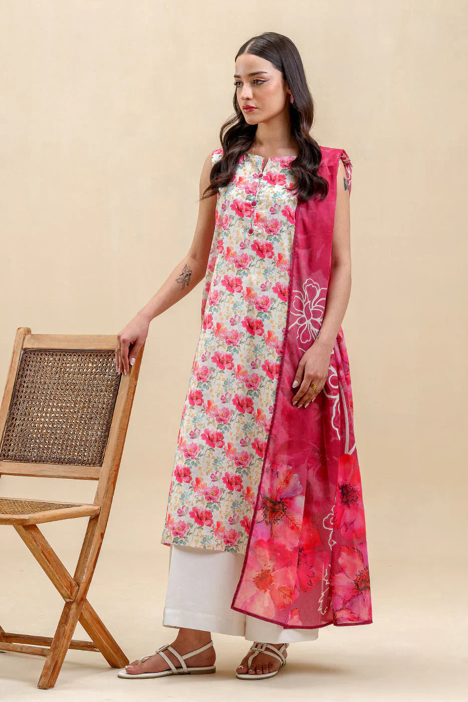 Beechtree Printed Blended Lawn Suit VERDANT HEM FAR0028