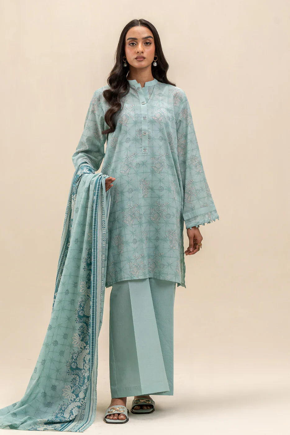 Beechtree Printed Blended Lawn Suit TURQUOISE GRACE FAR0025