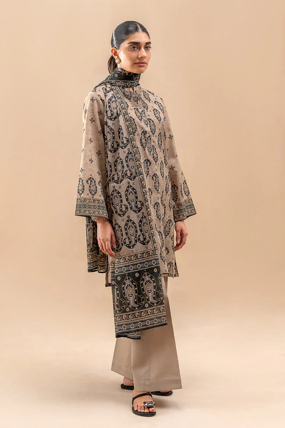 Beechtree Printed Blended Lawn Suit BEIGE VERVE FAR0027