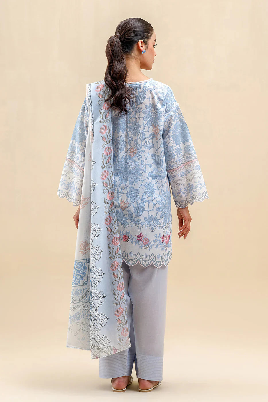 Beechtree Printed Blended Lawn Suit CERULEAN FLUORESCENCE FAR0031