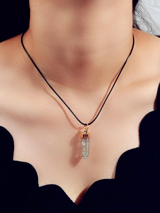 Boho Jewelry Black Leather Rope Colorful Bullet Shape Textured Pendant Necklace-0