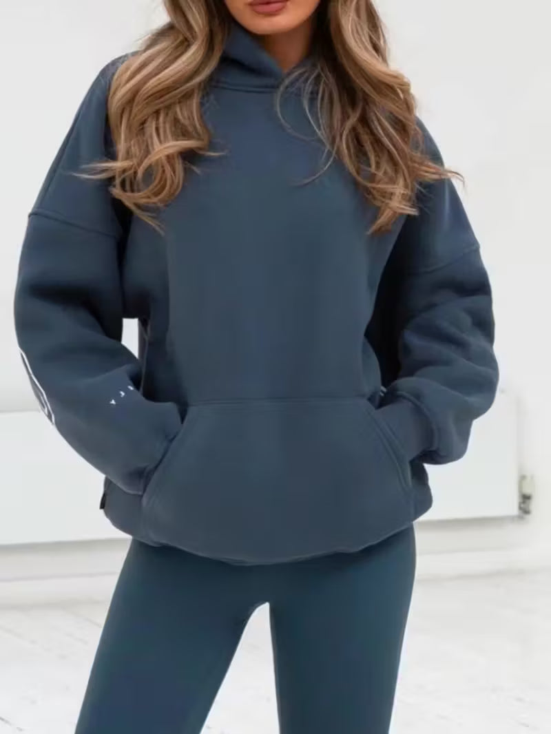 Women's Thick Hooded Sweatshirt - Oversized Loose Fit Long Sleeve Letter Print Pullover FAR0033