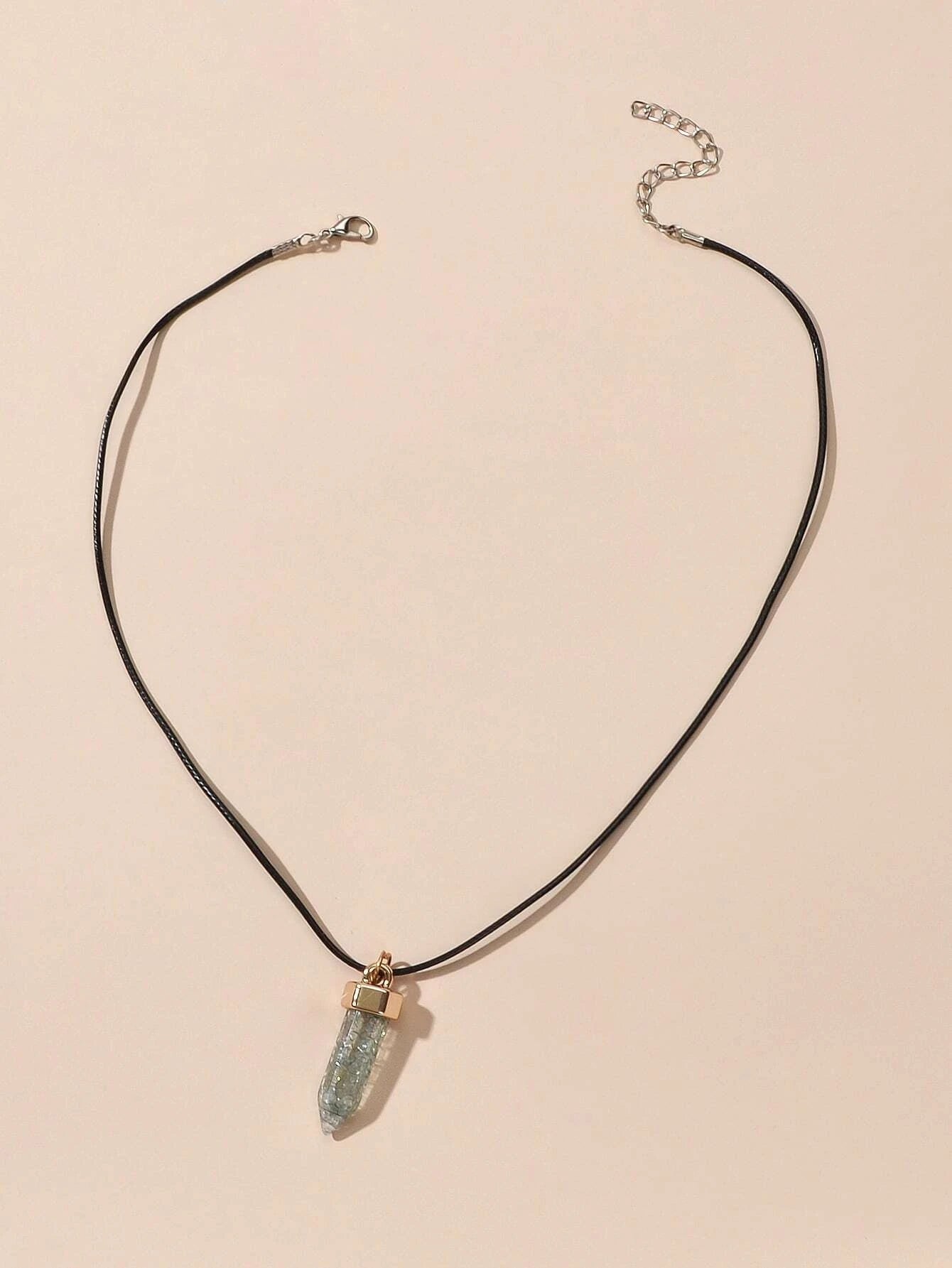 Boho Jewelry Black Leather Rope Colorful Bullet Shape Textured Pendant Necklace-1