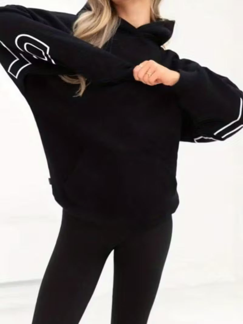 Women's Thick Hooded Sweatshirt - Oversized Loose Fit Long Sleeve Letter Print Pullover FAR0033