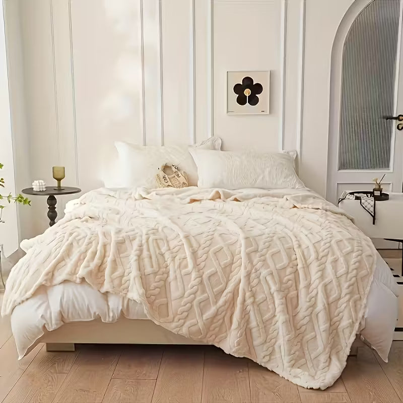 Luxury Plush Beige & White French Style Bedspread(1pc) FAR0035