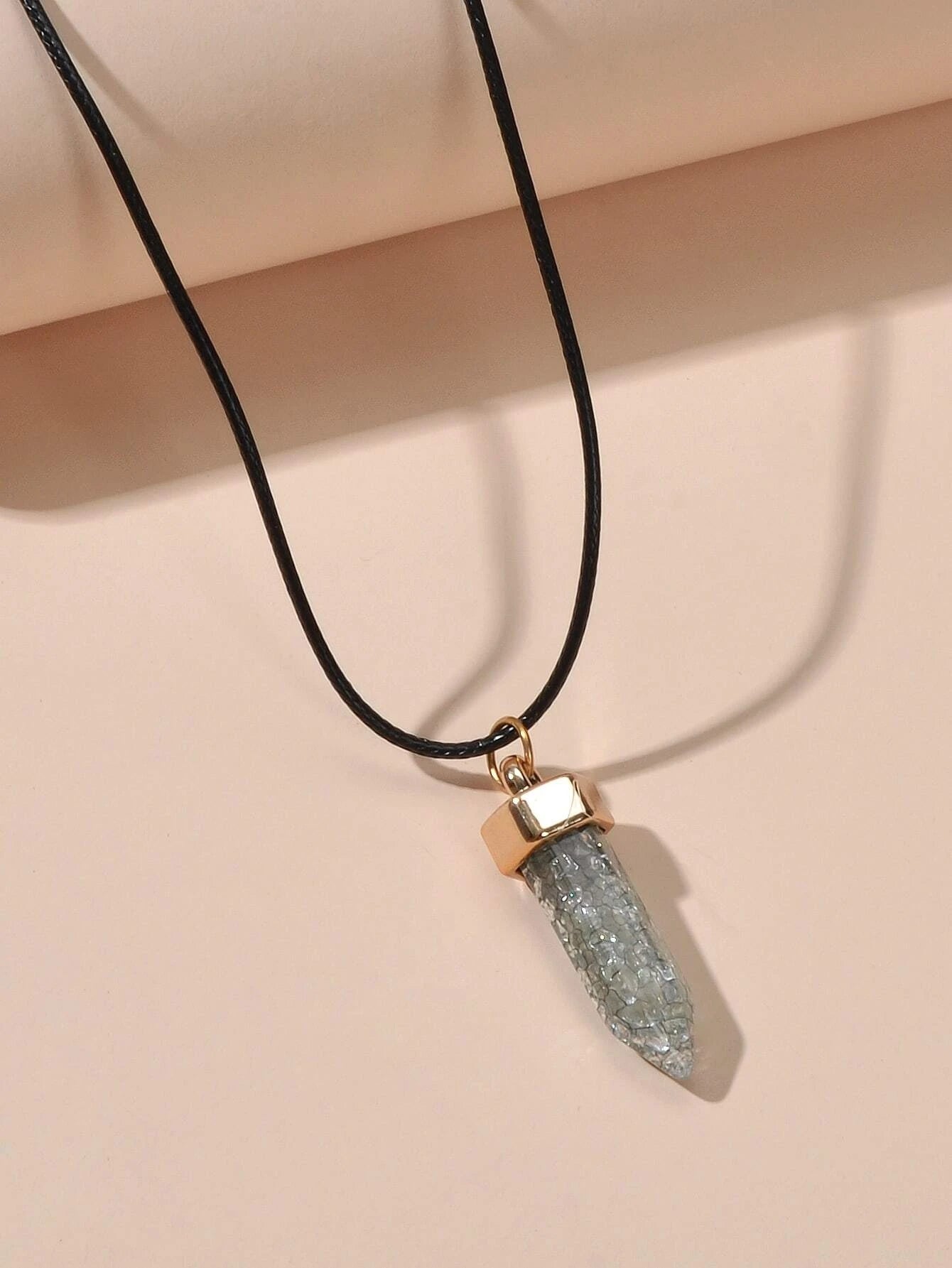 Boho Jewelry Black Leather Rope Colorful Bullet Shape Textured Pendant Necklace-3