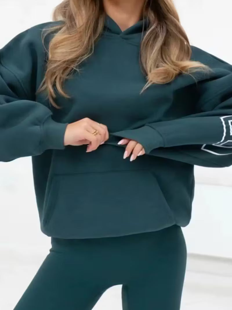 Women's Thick Hooded Sweatshirt - Oversized Loose Fit Long Sleeve Letter Print Pullover FAR0033