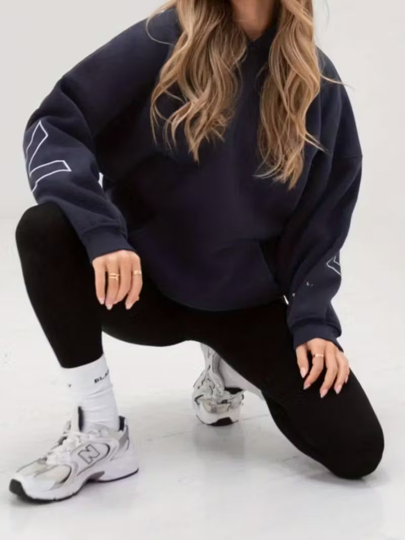 Women's Thick Hooded Sweatshirt - Oversized Loose Fit Long Sleeve Letter Print Pullover FAR0033