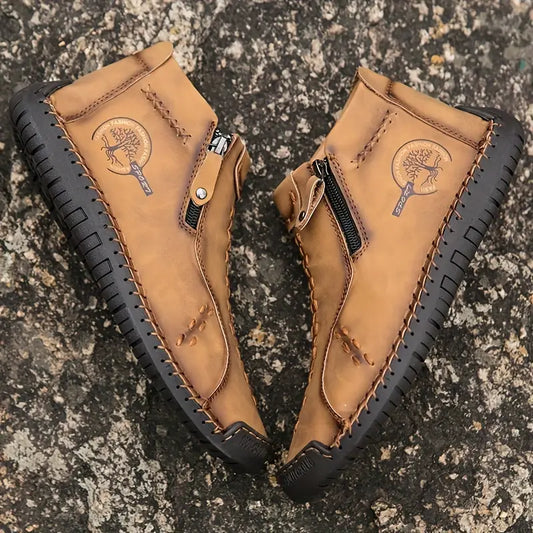 Women's Handmade Classic Stitching Ankle Zipper Shoes LUX0016