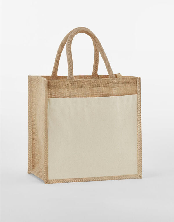 Cotton Pocket Natural Starched Jute Midi Tote WAH0245