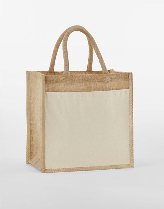 Cotton Pocket Natural Starched Jute Midi Tote WAH0245