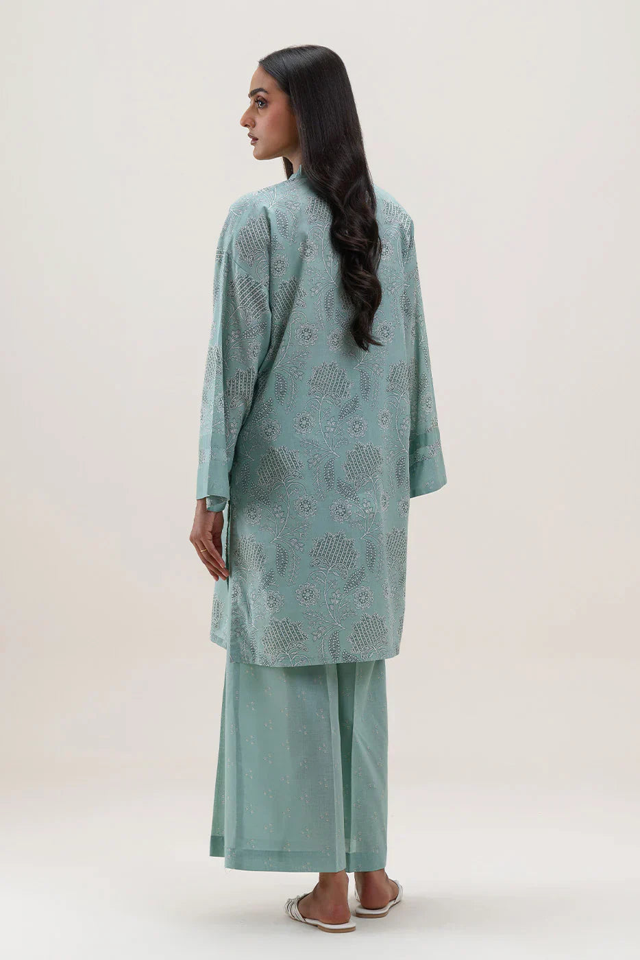 Beechtree Printed Blended Lawn Suit SAGE GLEAM FAR0021