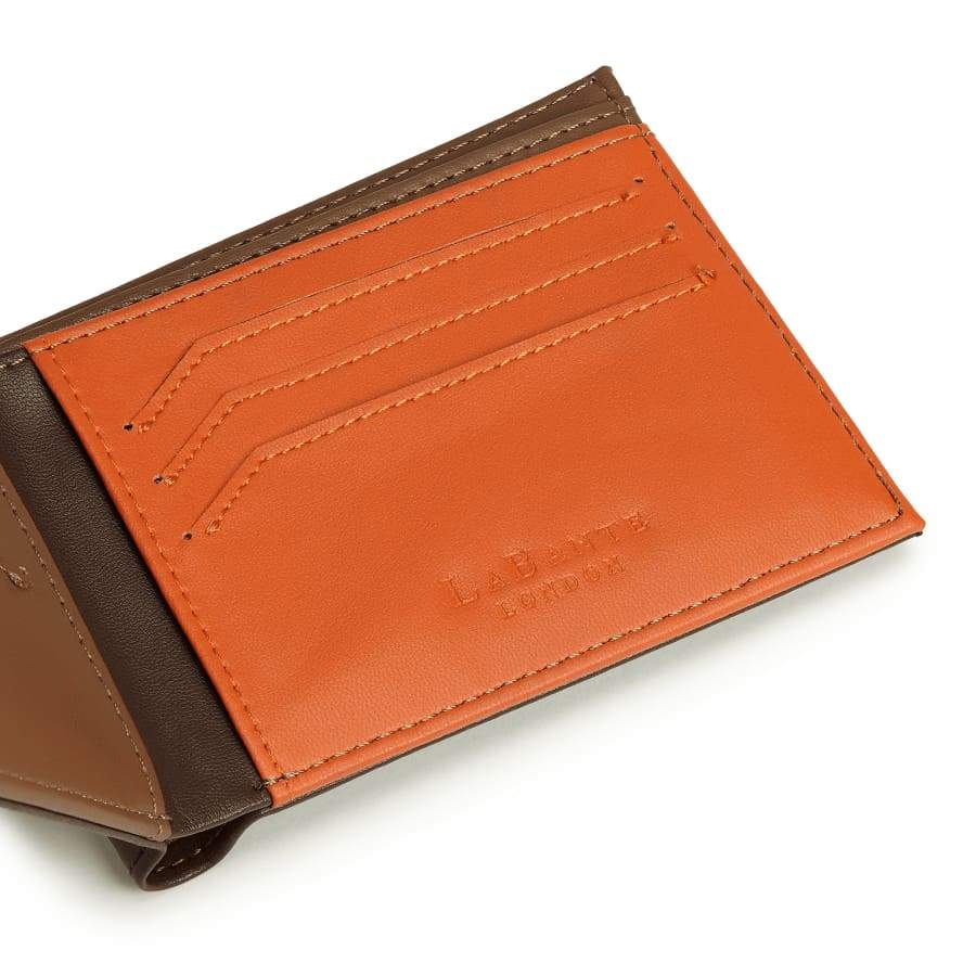 Brave Dark Brown Vegan Bifold Wallet by LaBante London – eco-friendly men's wallet made from cruelty-free microfiber leather, featuring a modern three-tone interior.