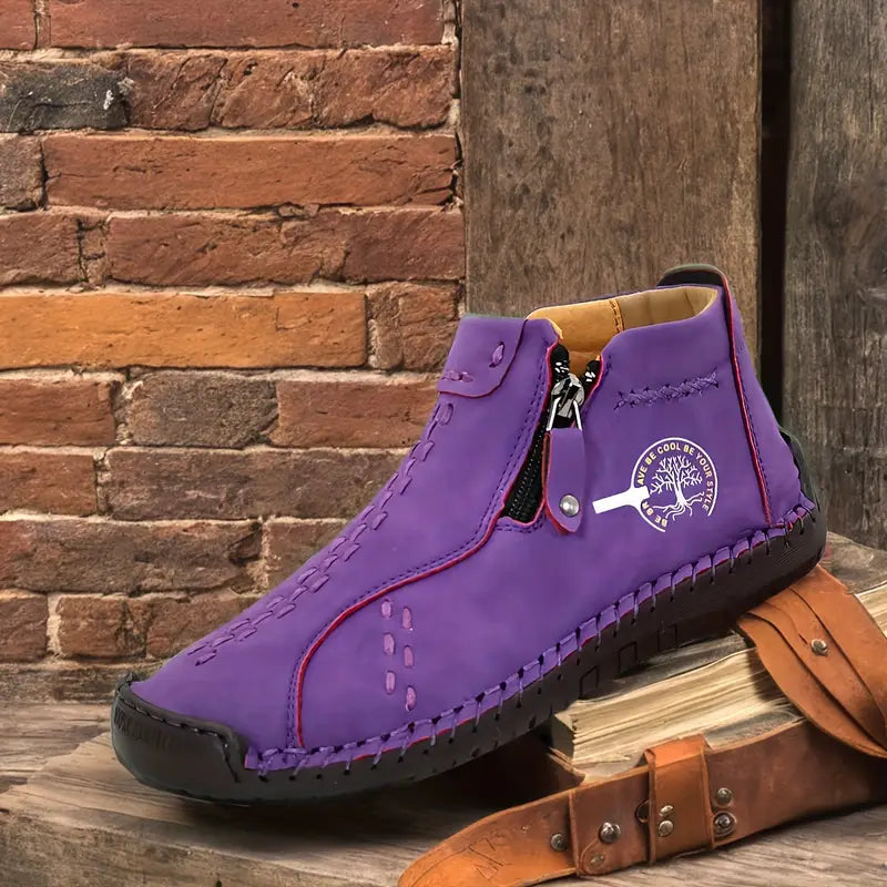 Women's Handmade Classic Stitching Ankle Zipper Shoes LUX0016