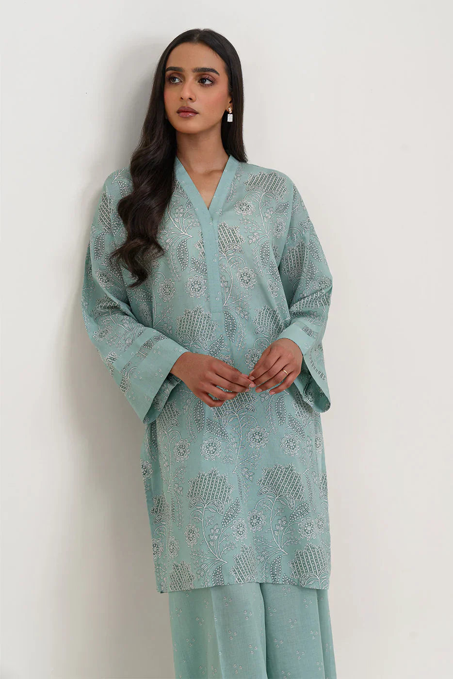 Beechtree Printed Blended Lawn Suit SAGE GLEAM FAR0021